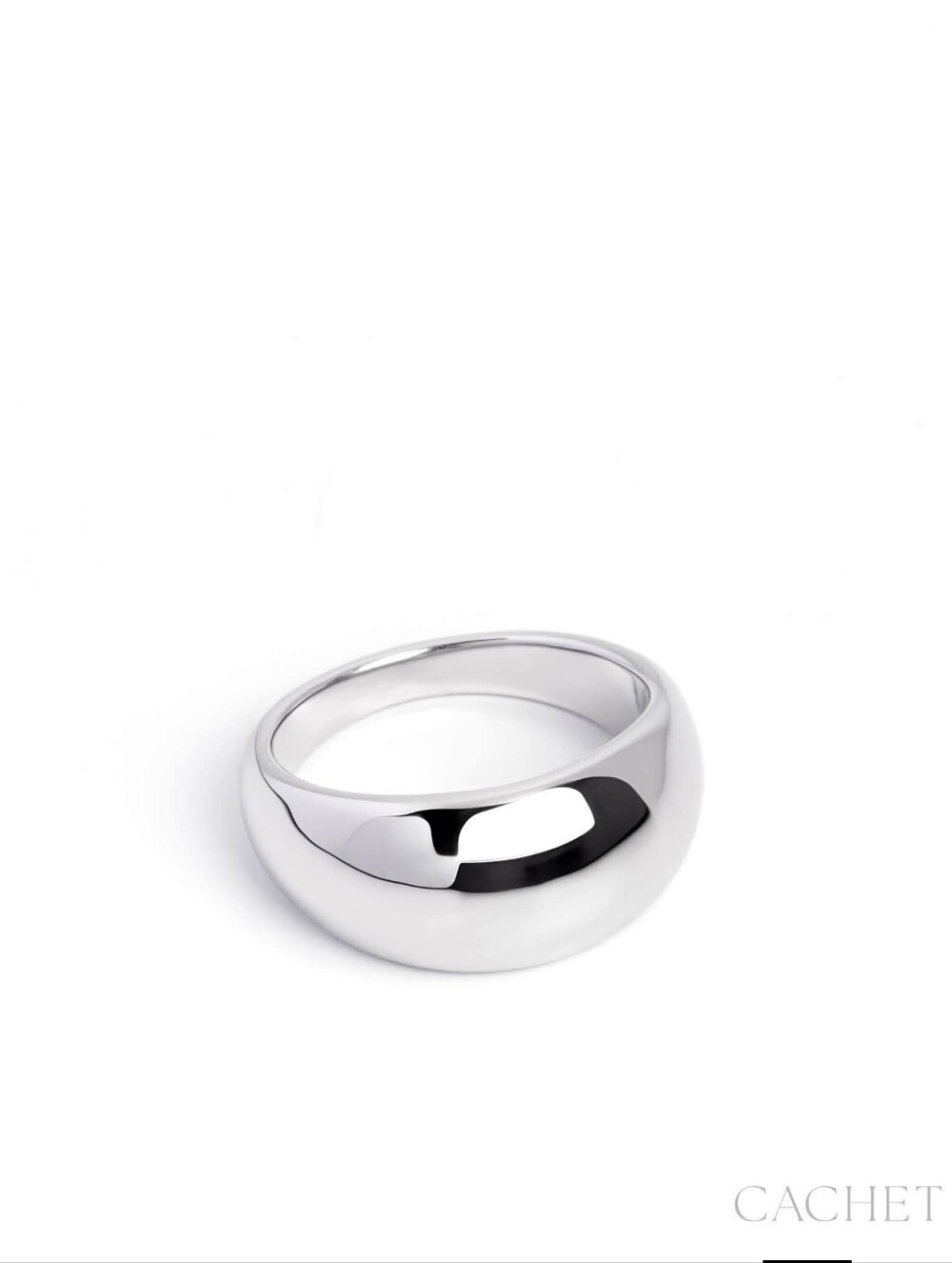 Cachet Shiny Silver Dome Ring - Polished Wide Band Size 7